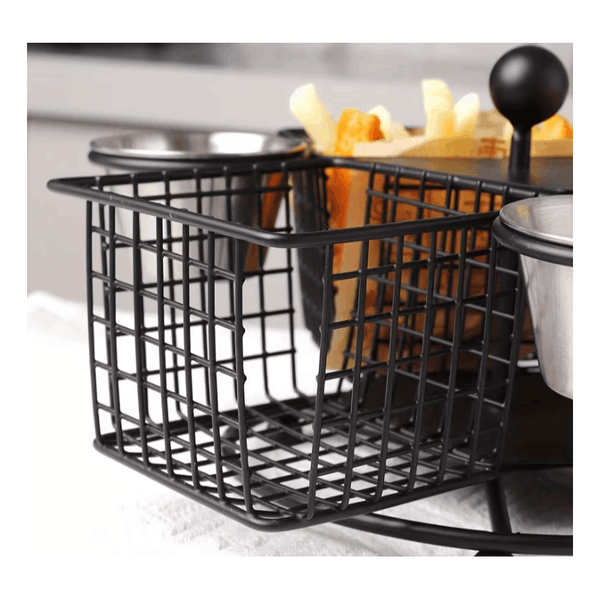 1pc Rotating French Fry Basket with Dipping Cup Compatible for French Fries, Onion Rings, Wings - Heavy-Duty Stainless Food-Contact Rotator System, Countertop/Floating Shelf Fryer Basket for & Commercial Kitchens