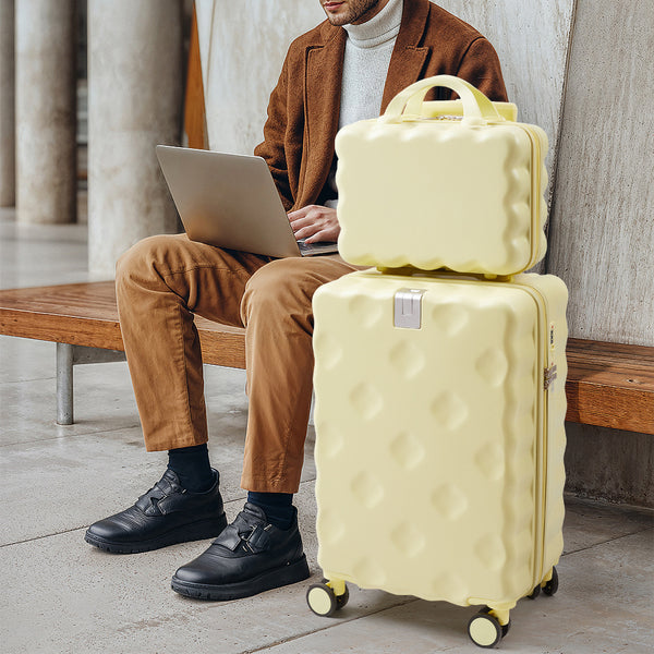 2pcs Luggage Set Cabin Suitcase, Lightweight Luggage Hard Shell Travel Trolley Case, Travel Suitcase Sets with Cup Holder and Hook, Carry on Hand Cabin Luggage with Beauty Case