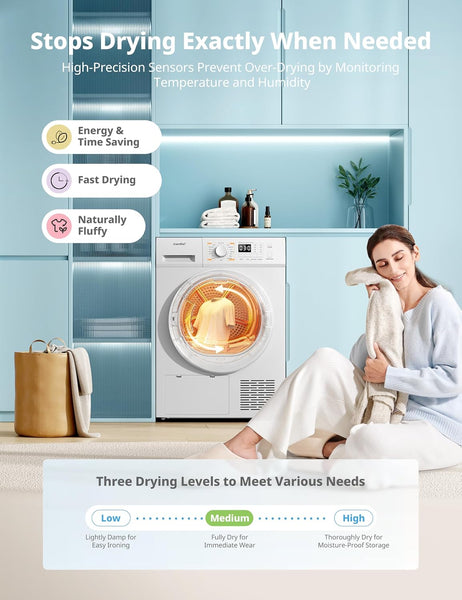 COMFEE' Freestanding Heat Pump Tumble Dryer,8Kg Front Load,16 Programmes, Auto-Dry,Anti-Crease,Refresh,White,Cfg09Eh80/W-Uk