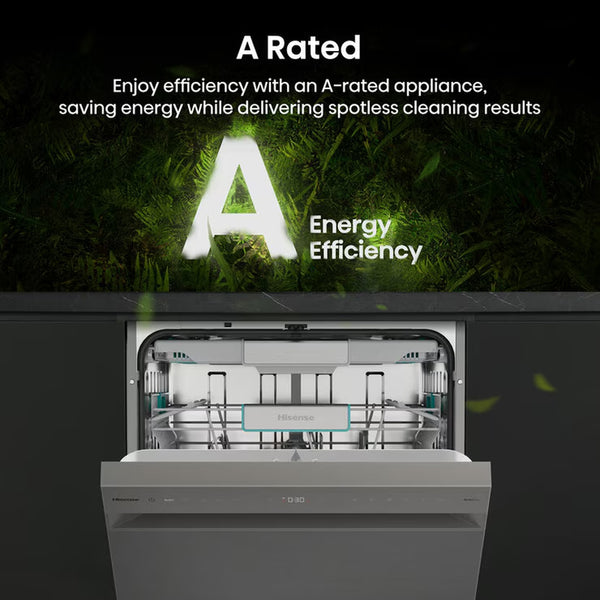 Hisense HS693A90XADUK 16 Place Settings, Freestanding Dishwasher, a Rated, in Silver