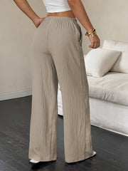 2pcs Women's Spring/Summer Casual Solid Color Waist-Tie Pocket Wide-Leg Pants Set, Suitable for Casual Daily Wear and Vacation
