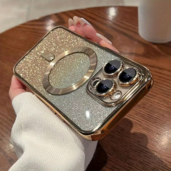 Luxury Plating Glitter Case for iPhone 15 14 13 12 11 Pro Max Plus Magnetic Wireless Charge Rose Golden Cases Woman Phone Cover