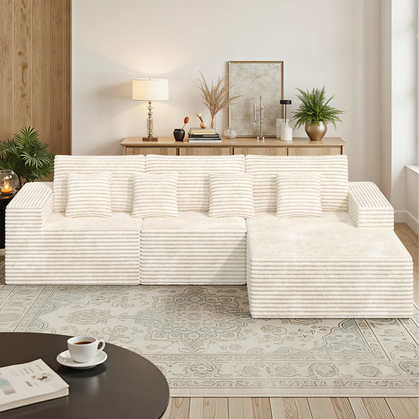 Modular Sectional Cloud Couches with L-Shaped Chaise | Corduroy Fabric Upholstered Deep Boneless Sofa for Living Room, Bedroom | Light, Memory Foam, Velvet Upholstery, Cushion-Back, No Assembly Required, Nalupatio Brand