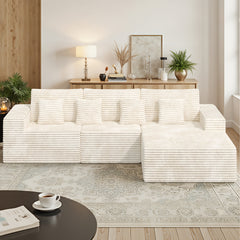 Modular Sectional Cloud Couches with L-Shaped Chaise | Corduroy Fabric Upholstered Deep Boneless Sofa for Living Room, Bedroom | Light, Memory Foam, Velvet Upholstery, Cushion-Back, No Assembly Required, Nalupatio Brand