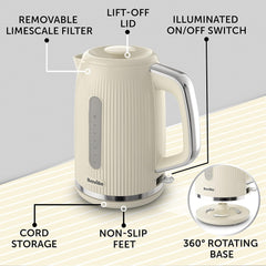 Breville Bold Vanilla Cream Electric Kettle | 1.7L | 3Kw Fast Boil | Cream & Silver Chrome [VKT223]