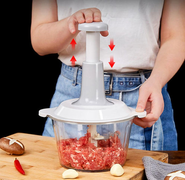 1pc 2 Litre Heavy-Duty Manual Food Chopper with Quick Press Lever - Heavy Base, Clear Cup for Tracking, for Vegetables, Fruits, Herbs, Salsa, Garlic, Pesto - Kitchen Essentials, Home Cooking, Party Prep - Ideal Gift for Cooks, Vegetable Chopping, Compact