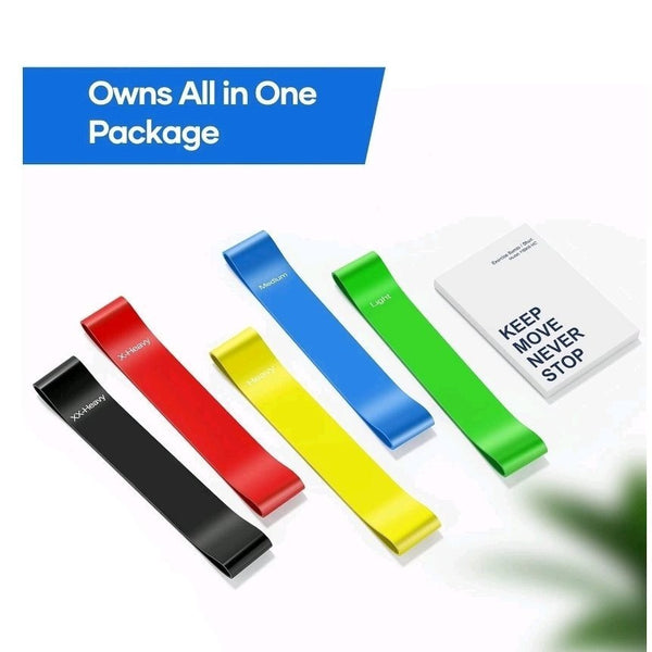 Resistance Bands, Set of 5 Skin-Friendly Resistance Fitness Exercise Loop Bands with 5 Different Strength Levels - Carrying Case Included - Ideal for Home, Gym, Yoga, Training
