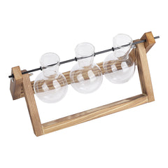 Multi-Tube Plant Propagation Station with Wooden Stand & Metal Swivel Holder, Desktop Retro Plant Terrarium Bulb Vase for Indoor Hydroponic Flowers, Tabletop Glass Planter Housewarming Gifts for Plant Lovers, 28x13.8cm (3 Tubes)
