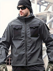 Men'S Fleece Warm Softshell Jacket Outdoor Camping Mountaineering Skiing Hiking Jacket Multi-Pocket Hooded Tactical Coat Autumn And Winter Workwear