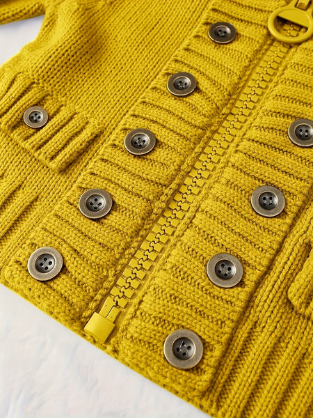 Christmas Women's Elegant Cardigan - Front Zipper & Multi Buttons, Stand-Up Collar Sweater, Structured Fit for Office, Party, Everyday - All-Season Chic Outerwear, Office Wear, Textured Knitwear, Ribbed Texture, Stylish Coverup, Working Professionals