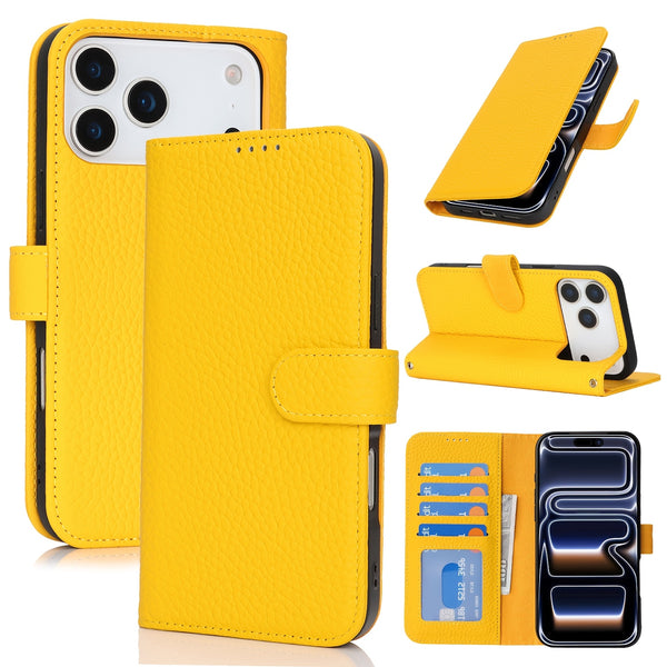 Phone Case: Magnetic Closure Genuine Leather Wallet Case for iPhone 17 Series RFID Blocking 4 Card Slots Premium Protection for 17 Pro Max 17 Air 17 Pro