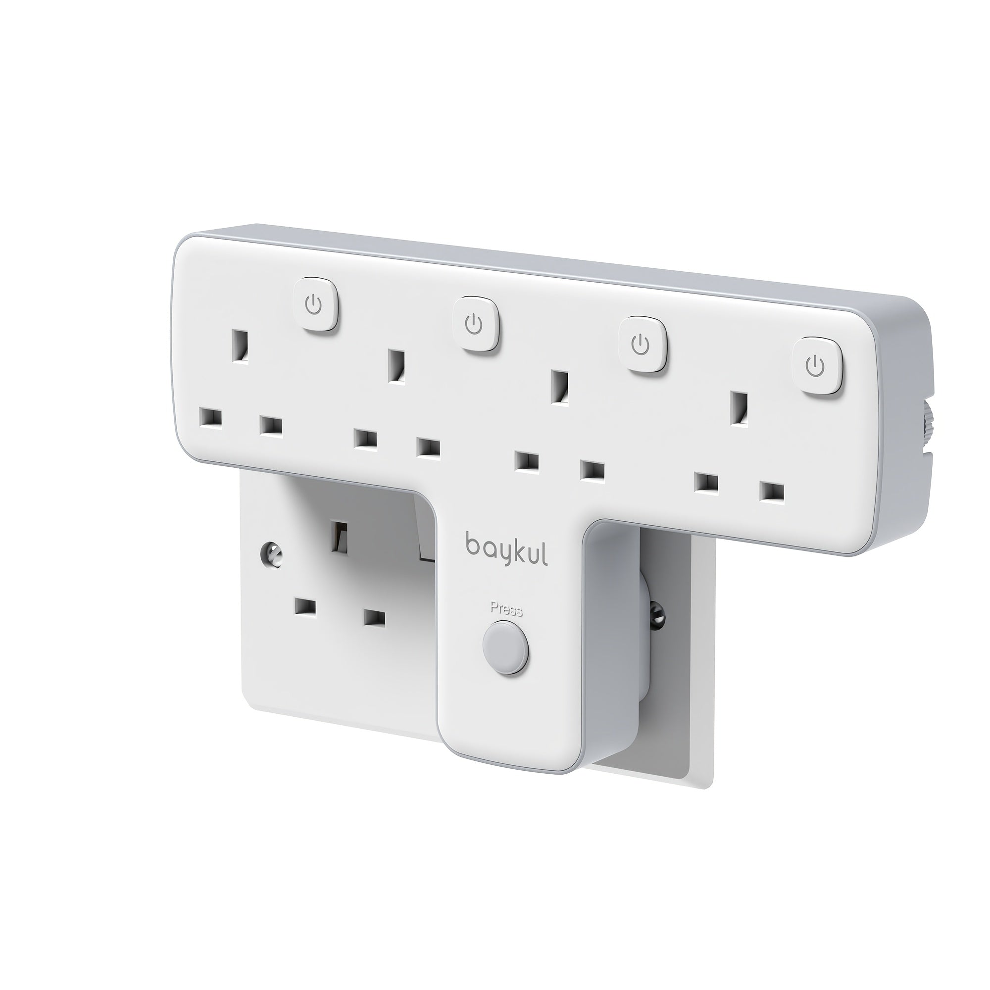 4 IN 1 T-Shape Power Output Expansion Socket, Featuring 4 AC Outlets, a Wall Plug Adapter with Individual LED Light Switches, Capable of 180° Rotation, Supporting a Maximum Power of 3250W, Suitable for UK Plug Electrical Outlets for Home, Office