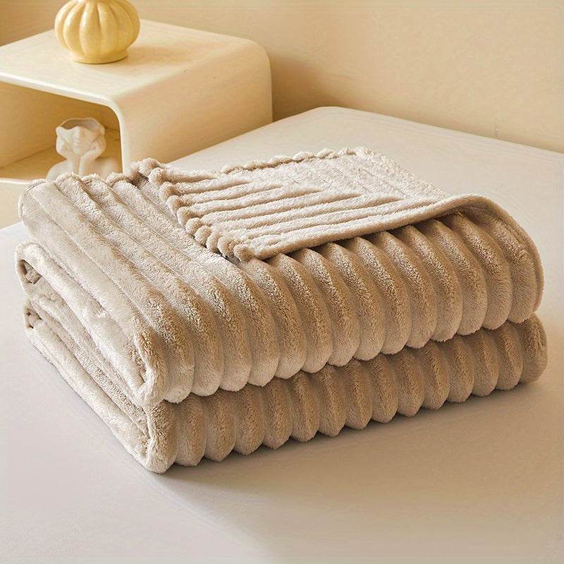 Premium Polyester Ribbed Throw Blanket Ultra Soft Faux Rabbit Fur Warm Lightweight Blanket for Home Office Camping All Seasons UK Brand Fast Delivery