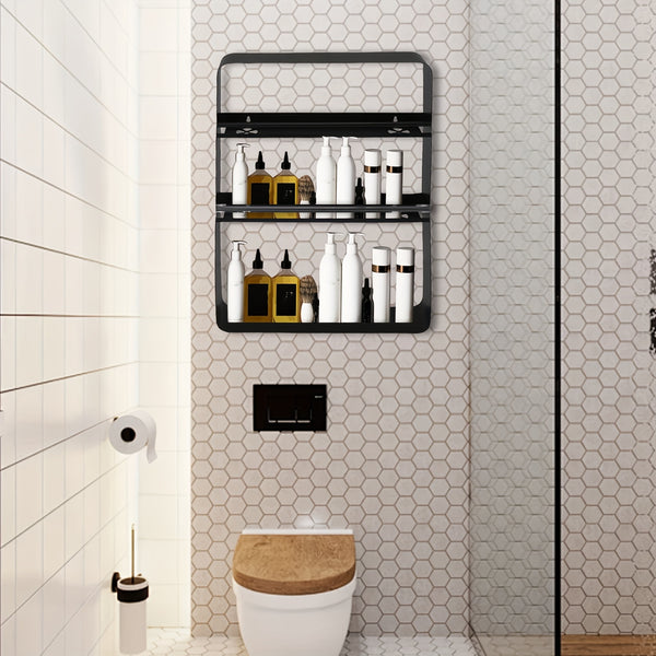 1 Model 2/3/4-Tier Heavy-Duty Carbon Steel Wall Shelf - Space-Saving Adhesive/Screw-Mountable (No Drilling) Multi-Purpose Storage Rack for Kitchen & Bathroom - Heavy Duty Shelving Unit, Easy Assembly, for renter-Friendly, Black/White Options, Utility