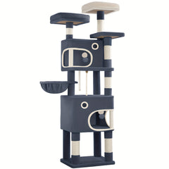 HZUANERI 180cm Multi-Level Cat Tree with 8 Scratching Posts, 3 Platforms, 2 Dens, Basket & Plush Balls - Durable Sisal Rope for Indoor Cats of All Sizes, Space-Saving Design for Climbing, Resting & Play, Cat Climbing Tower, Pet Activity Center, Modern Pet