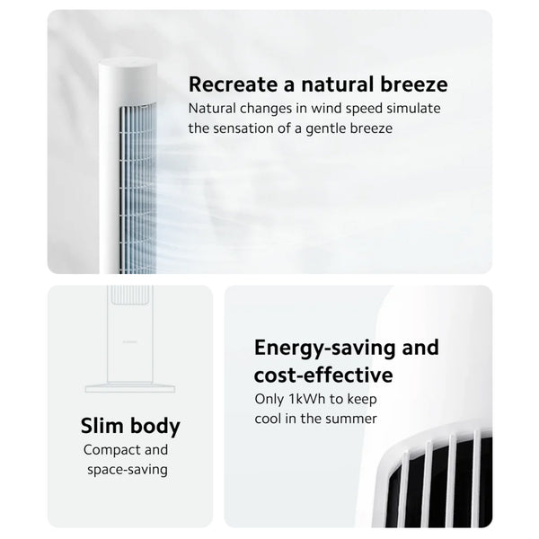 Xiaomi 2 Intelligent Tower Fan, 150° Rotating Tower Fan with Intelligent App Control, 3 Modes, Range 10 m, Energy Efficient