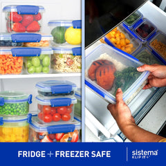 Sistema KLIP IT Food Storage Container | 7 L | Stackable & Airtight Fridge/Freezer Food Box with Lid | Bpa-Free Plastic | Blue Clips | 1 Count