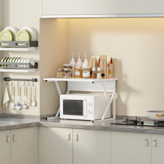 2-Tier Microwave Oven Shelf Stand, Kitchen Countertop Storage Rack Spices Rack Freestanding, Home Office Printer Stand Multifunctional Unit Shelving Wood Top Metal Frame