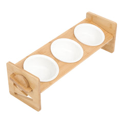 Pets Dog/Cat Bowls with Stand, 1/2/3 Bowls Adjustable Height Elevated Feeder Bowls for Cats and Small Dogs, Wooden Raised Feeding Bowls with Stand