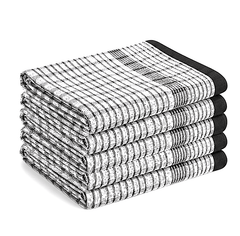 Checked Tea Towels Dish Cloths Pack of 5 Cotton Towels Quick Dry Large Size 50x75cm