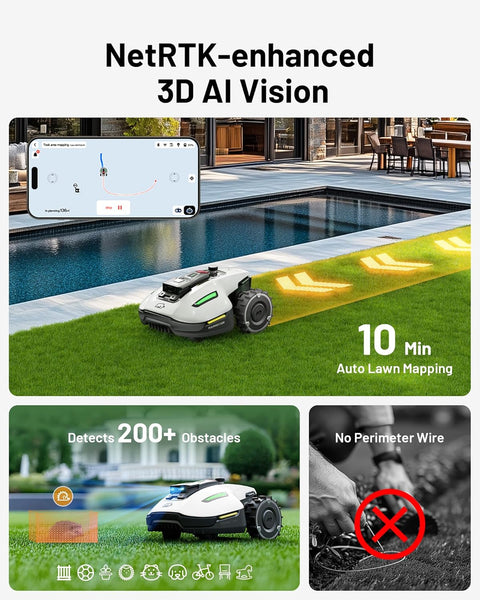 MAMMOTION YUKA Mini 500 Robot Lawn Mowe Perimeter Wire Free, Recommended for 500 ㎡, Maximum 700 ㎡,3D Al Vision, 45% Slope Capability, Automatic Mapping, Equipped with 4G Module