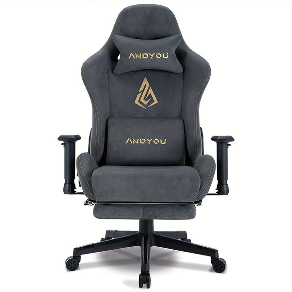ANDYOU Gaming Chair, Comfortable Office Chair, Premium Fabric Soft As Faux Fur. Ergonomic PC Chair, Adjustable Swivel Work Chairs with Footrest