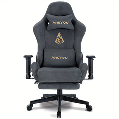 ANDYOU Gaming Chair, Comfortable Office Chair, Premium Fabric Soft As Faux Fur. Ergonomic PC Chair, Adjustable Swivel Work Chairs with Footrest