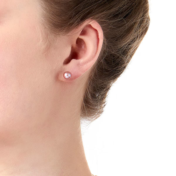 6.5-7Mm Cultured Freshwater Pink Pearl Stud Earrings, 18Ct Yellow Gold