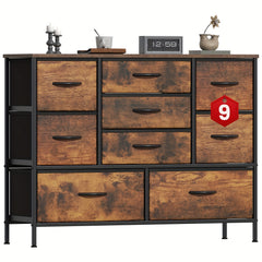 Stylish Large 9 Drawers Dresser with Durable Metal Frame, Scratch-Resistant MDF Top, And Spacious Fabric Drawers - Tall Chest Of DrawersPerfect for Elegant Bedroom, Cozy Living Room Or Functional Office Use