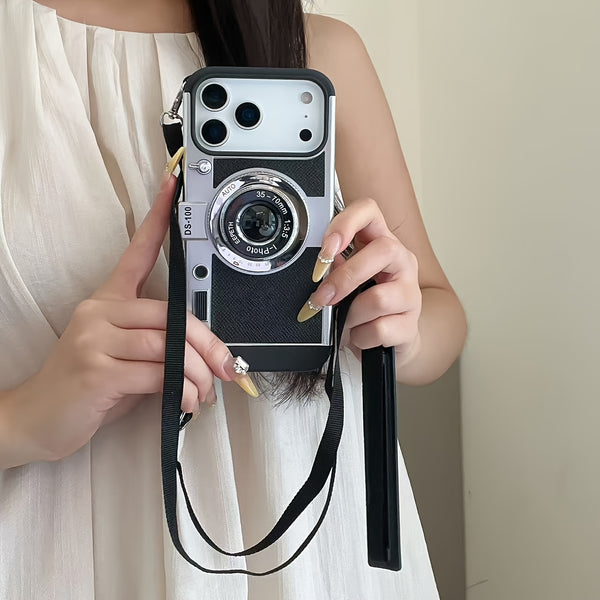 Phone Case: Creative Retro Camera Design Phone Case Women 3D Full Coverage with Detachable Strap Compatible with iPhone 11 12 13 14 15 16 17 Series Perfect Holiday Gift Idea