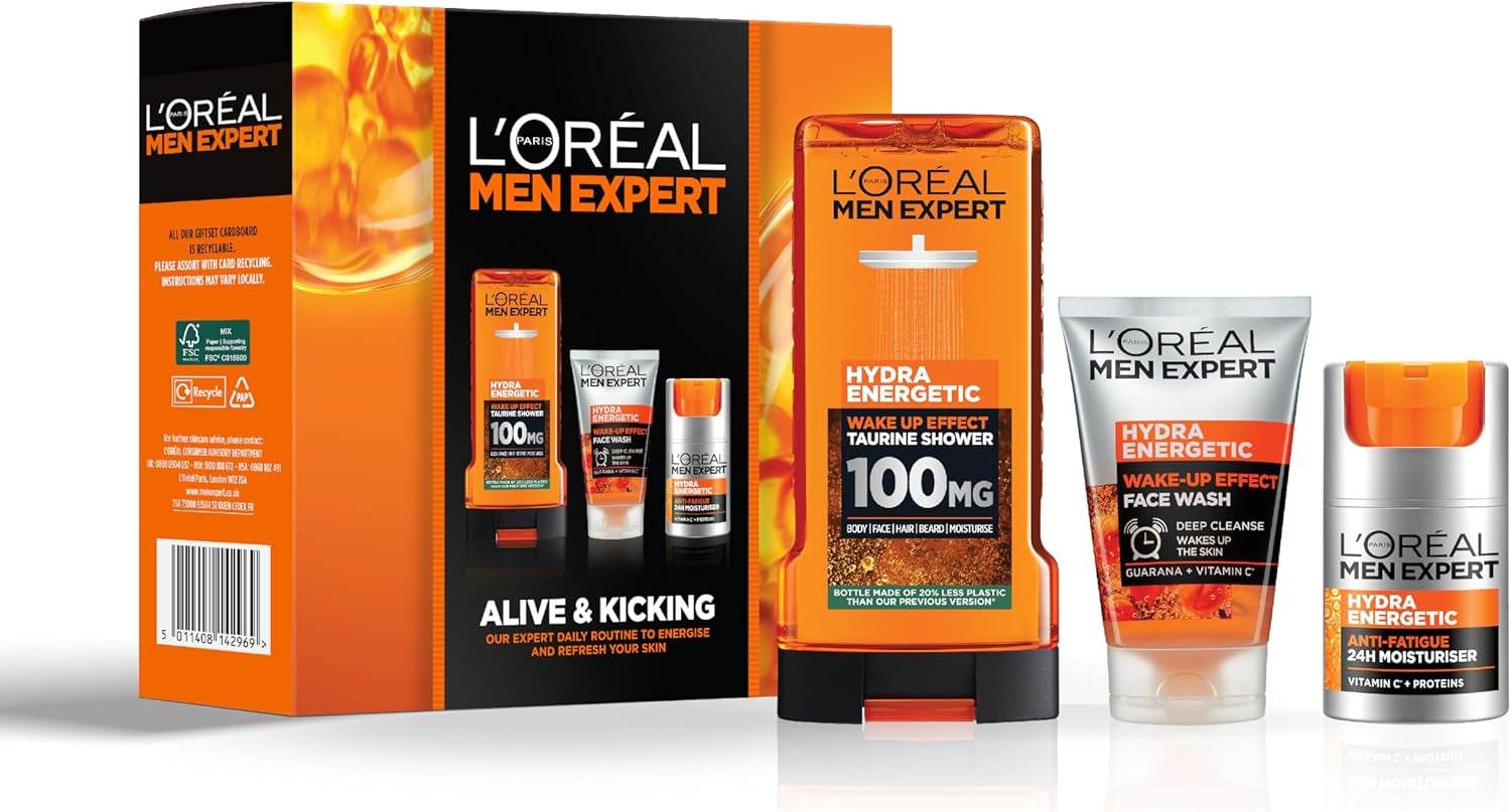 L'Oréal Paris Men Expert Alive & Kicking Gift Set for Him, Energising Face & Body Skincare Routine, Gift Set for Men