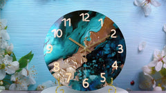 Green Marble Wooden Wall Silent Clock