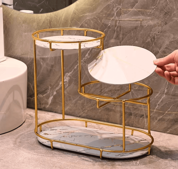Large 3-Tier Bathroom Organizer with Metal Frame - Perfect for Cosmetics, Perfumes, Skincare & Toothbrushes - Durable Cast Iron, Washable UV Panel