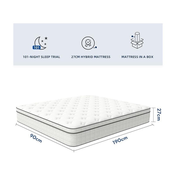 Lazzo Rocco 1st Generation 5FT White Mattress – 10.6 Inch Innerspring Hybrid with Pocket Spring & Breathable Foam, Medium Plush for Cool Comfort Sleep twin size mattress memory