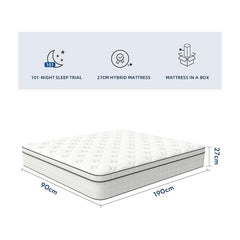 Lazzo Rocco 1st Generation 5FT White Mattress – 10.6 Inch Innerspring Hybrid with Pocket Spring & Breathable Foam, Medium Plush for Cool Comfort Sleep twin size mattress memory