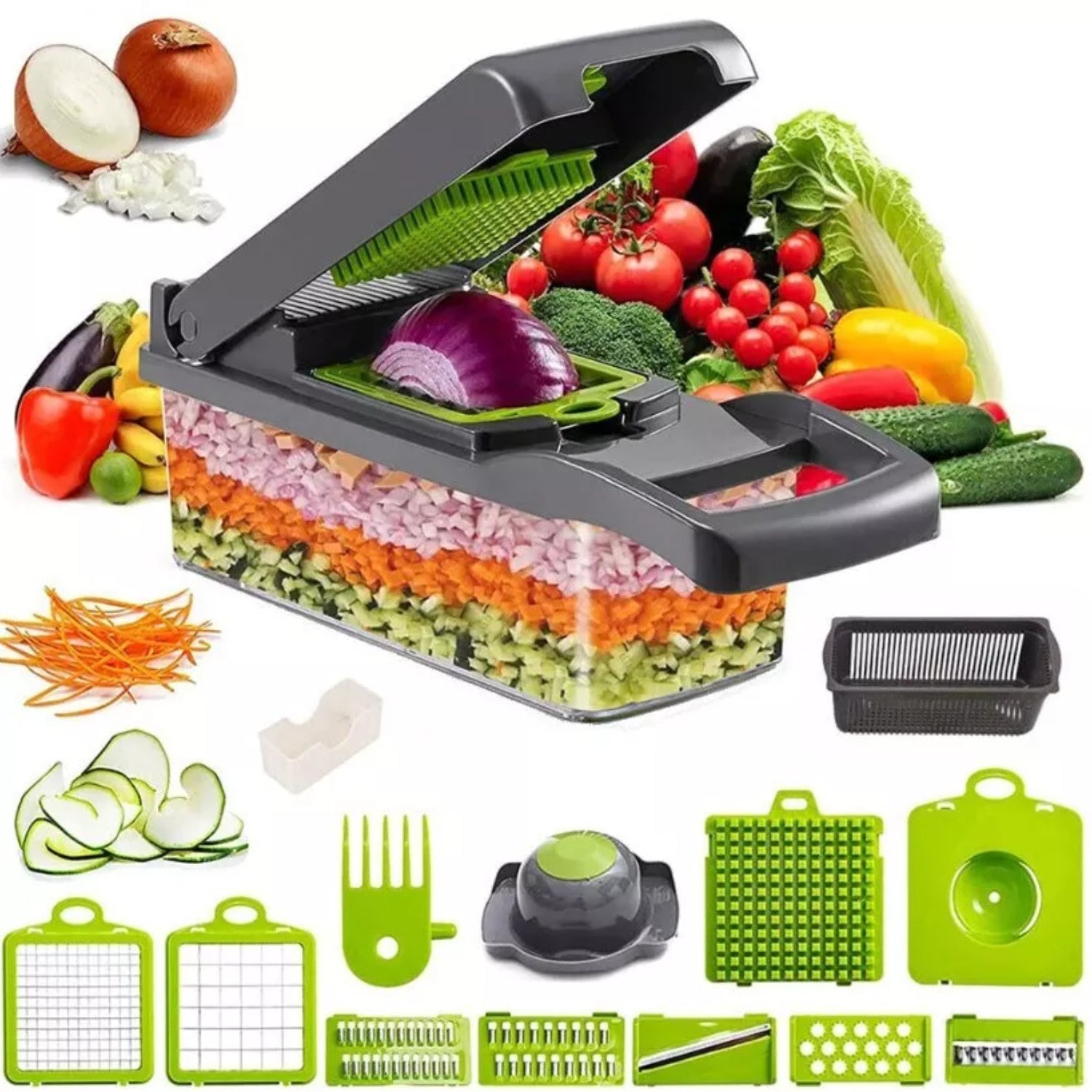 16in 1 Multi-Functional Food Processor - Vegetable, Fruit, Cheese & More Slicer & Chopper with Ergonomic Handle, Durable ABS Plastic for Kitchen, Dining, Picnics & BBQs, Food Preparation, Kitchen Gadget, Sleek Kitchen Tool, Easy Clean Appliance