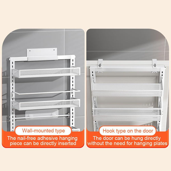 Heavy Duty 6-Tier Metal Over The Door/Wall Mounted Pantry Organizer - Space-Saving Vertical Kitchen Storage Shelf with Hanging Rack, Suitable for Cans, Spices, Pantry Organization - Easy Installation, Door/Wall Mountable