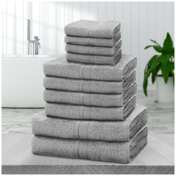 10pcs Towel Bale Set | Luxurious 100% Cotton Towels Family Pack | Quick-Drying, Highly Absorbent & Ultra-Soft Fabric | Includes 4 Face Towels, 4 Hand Towels, 2 Bath Towels | Available in 16 Elegant Colours | Ideal for Home, Gym, Spa, or Beach Use | Durabl