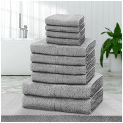 10pcs Towel Bale Set | Luxurious 100% Cotton Towels Family Pack | Quick-Drying, Highly Absorbent & Ultra-Soft Fabric | Includes 4 Face Towels, 4 Hand Towels, 2 Bath Towels | Available in 16 Elegant Colours | Ideal for Home, Gym, Spa, or Beach Use | Durabl