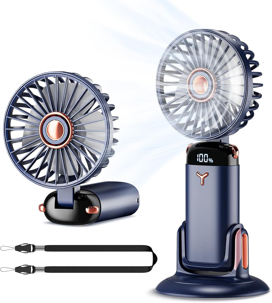 Handheld Fan Portable,Up to 13 Hrs 20DB Quiet Mini USB Rechargeable Hand Held Fans with Lanyard and Base, Battery Operated Electric Foldable Small Desk Fan with 5 Speed for Home Office Travel