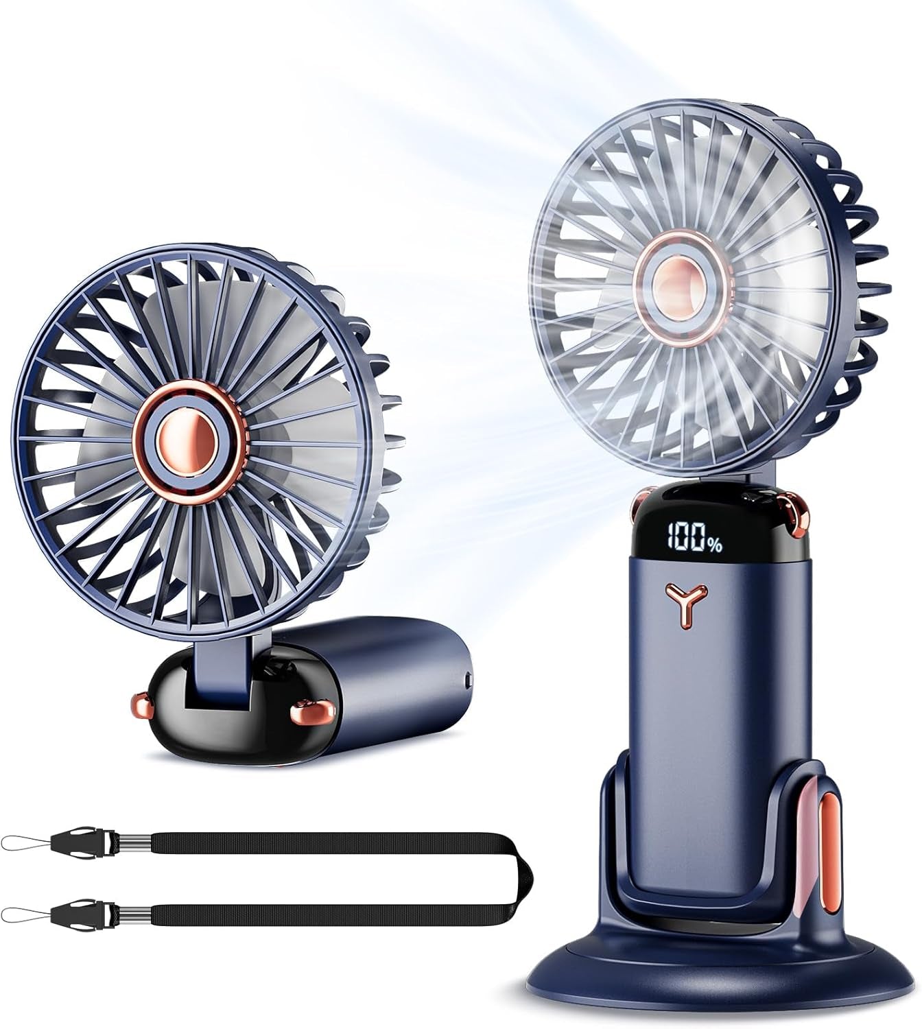 Handheld Fan Portable,Up to 13 Hrs 20DB Quiet Mini USB Rechargeable Hand Held Fans with Lanyard and Base, Battery Operated Electric Foldable Small Desk Fan with 5 Speed for Home Office Travel