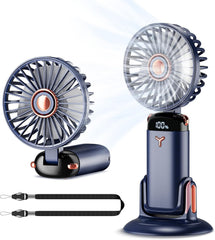 Handheld Fan Portable,Up to 13 Hrs 20DB Quiet Mini USB Rechargeable Hand Held Fans with Lanyard and Base, Battery Operated Electric Foldable Small Desk Fan with 5 Speed for Home Office Travel