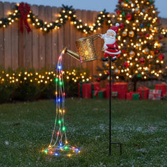 Solar Santa Claus Watering Can Lights, Santa Kettle Ground Lamp Solar LED Night Light, Hanging Metal Santas Claus Watering Can for Patio Lawn Xmas Decor, Courtyard, Pond, Walkway