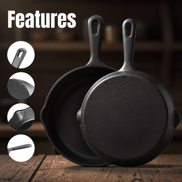 KICHLY Pre-Seasoned Cast Iron Skillet 3pcs Set - 6 Inch 8 Inch 10 Inch Cast Iron Pan