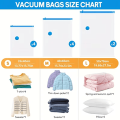 11pcs Vacuum Compression Storage Bags Set with Portable Hand Pump - Large + Medium + Small + Hand Pump - Suitable for Bedding, Clothes, Travel Essentials, Luggage Vacuum Seal Bags, Thickened Material, No Electricity Required