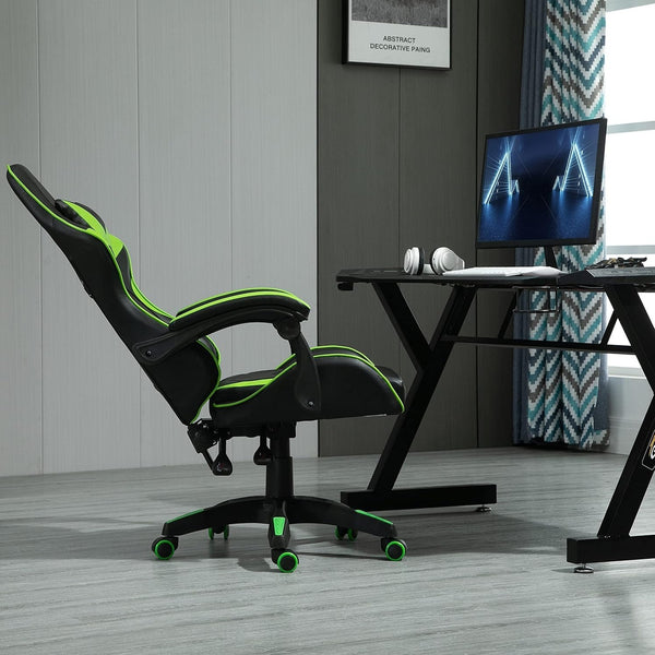 mcc direct Swivel Faux Leather Office Chair Racing Sports Gaming Tilt Computer Desk Chair with Headrest & Lumbar Cushion A