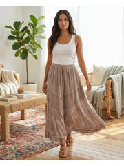 Women'S Indian Boho Maxi Skirt, Embroidered Drawstring Tiered Skirt 18654