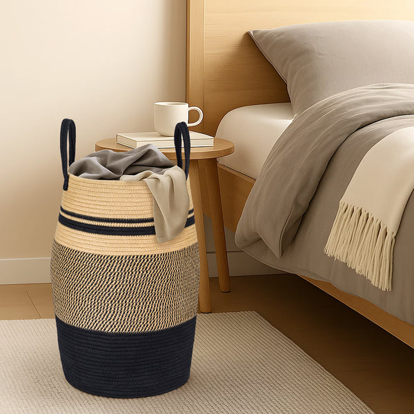 Large Foldable Laundry Hamper – Woven Rope Basket with Sturdy Handle for Dirty Clothes, Blankets & Toys – Ideal for Bedroom, Living Room Storage