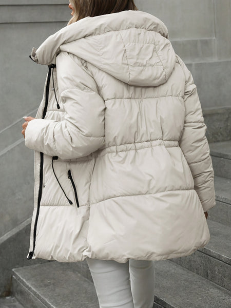 A Thick, Warm Hooded Cardigan in Autumn And Winter Colors, Featuring a Zipper And a Stylish, Casual Adjustable Waistband. This Mid-Length Fluffy Coat Is Perfect for Chilly Autumn And Winter Days, Daily Commutes, And Outdoor .