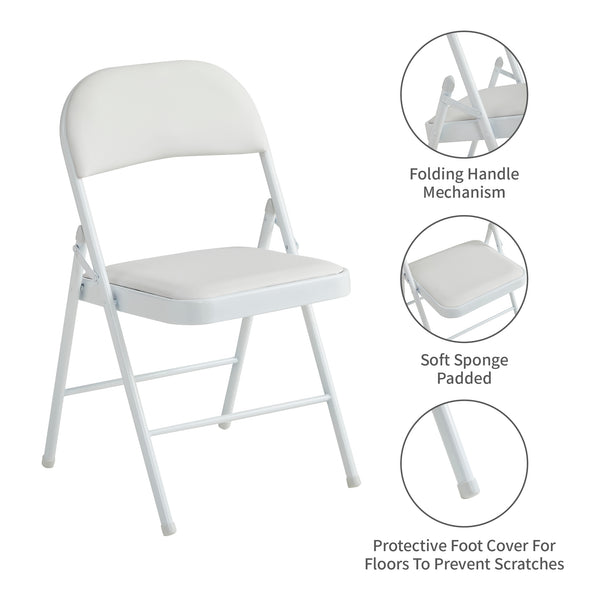 Set of 6 Folding Chairs, Faux Leather Foldable Chairs with Metal Frame and Padded Seat, Easy to Fold and Store for Home, Office, Dining and Reception